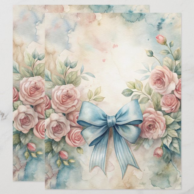 Papel de Scrapbook de Chique Azul (Frente/Verso)