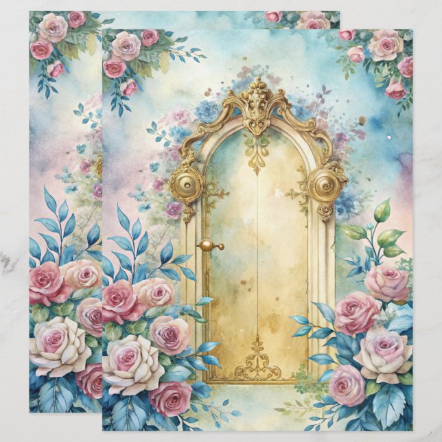 Papel de Scrapbook de Chique Azul (Frente/Verso)