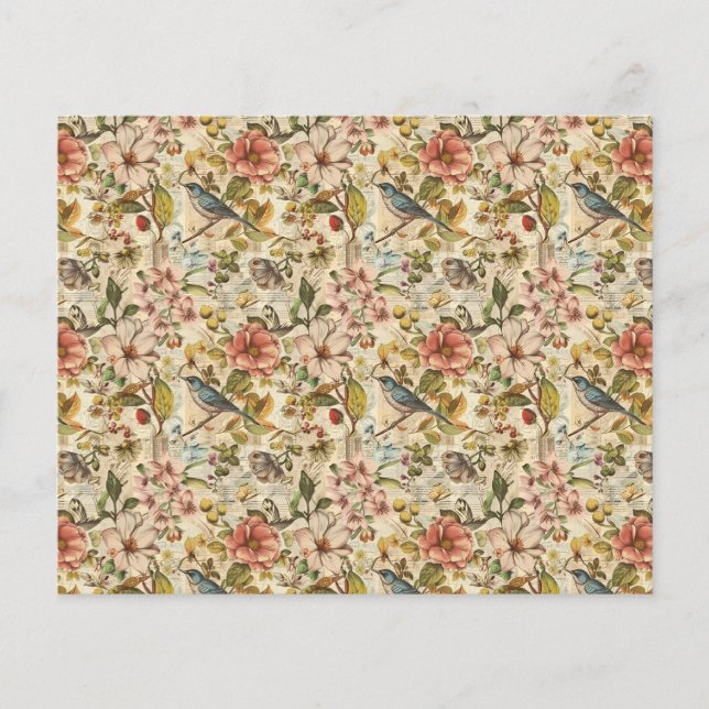 Papel de Scrapbook de Colagem Branca Botânica (Frente)