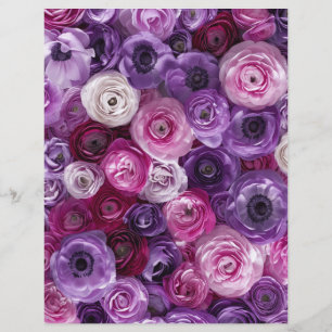 Papel de Scrapbook de Colagem Floral Rosa Roxo