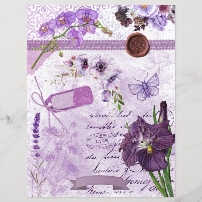 Papel de scrapbook de coloração floral em Lavanda  (Frente)