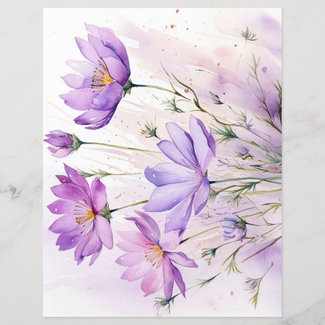 Papel de Scrapbook de Flores Silvestres Aguarela R (Frente)