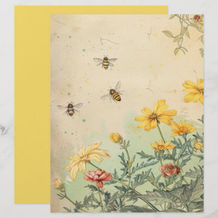 Papel de Scrapbook de Flores Silvestres e Abelhas