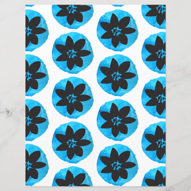 Papel de scrapbook de flores tropicais azul escuro (Frente)