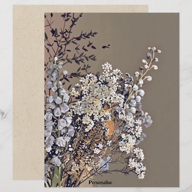 Papel de Scrapbook de Folhagem de Flores Secas (Frente/Verso)