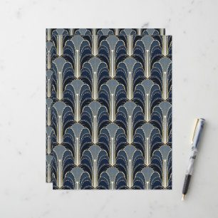 Papel de Scrapbook de Fonte Art Déco Azul e Dourad