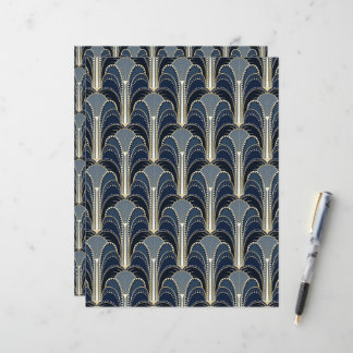 Papel de Scrapbook de Fonte Art Déco Azul e Dourad