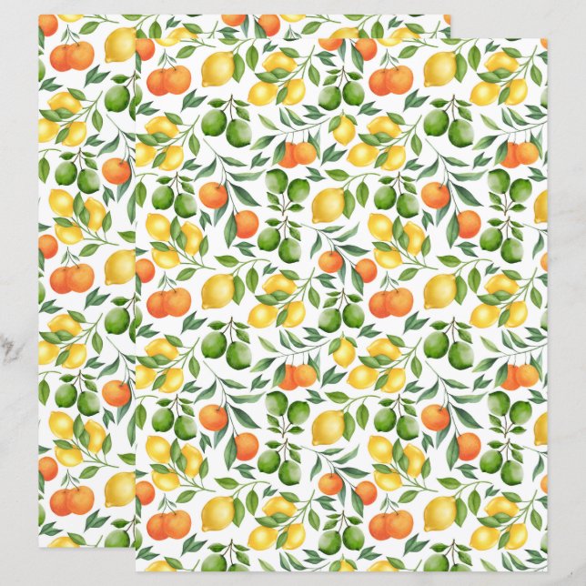Papel de Scrapbook de Frutas Cítricas (Frente/Verso)