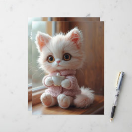 Papel de Scrapbook de Gato Branco Fofinho e Rosa C