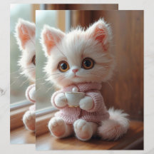Papel de Scrapbook de Gato Branco Fofinho e Rosa C