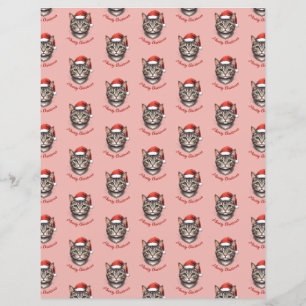 Papel de Scrapbook de Gato de Natal Fofo com Chapé