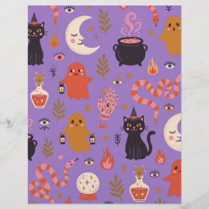 Papel de Scrapbook de Gatos de Halloween Bruxas Fa