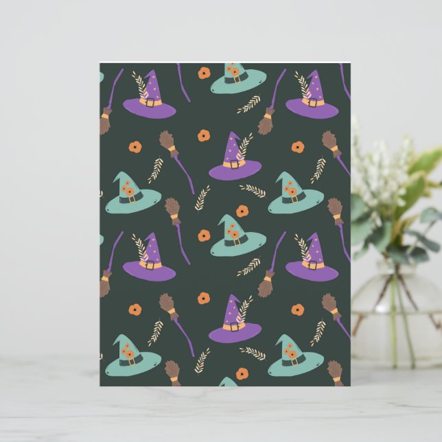 Papel de Scrapbook de Halloween Mágico - Roxo e Ve (Em pé/Frente)