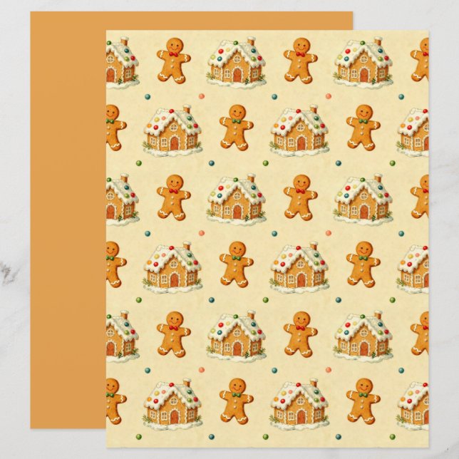Papel de Scrapbook de Homens de Pão de Mel (Frente/Verso)