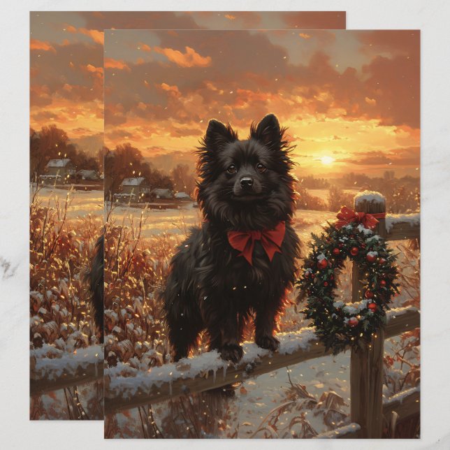 Papel de Scrapbook de Inverno Rústico com Cachorro (Frente/Verso)