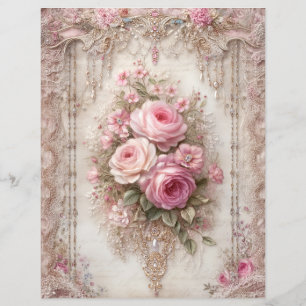 Papel de Scrapbook de Jornal Velho com Rosas Cor-d