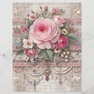 Papel de Scrapbook de Jornal Velho com Rosas Rosas