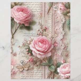 Papel de Scrapbook de Jornal Velho de Rosas Rosas