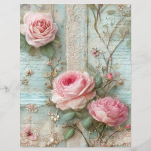 Papel de Scrapbook de Jornal Velho de Rosas Rosas