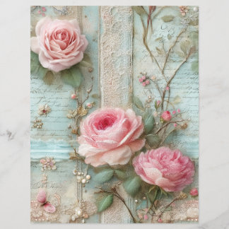 Papel de Scrapbook de Jornal Velho de Rosas Rosas