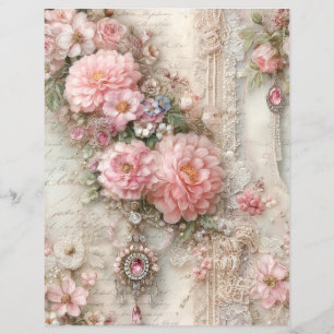 Papel de Scrapbook de Jornalzinho Antigo com Flore