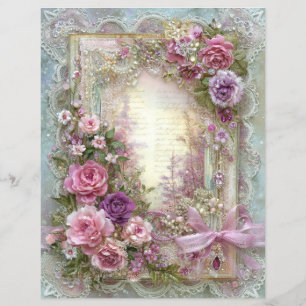 Papel de Scrapbook de Jornalzinho Vintage Rosa Azu