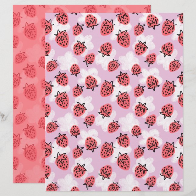 Papel de Scrapbook de Morango (Frente/Verso)
