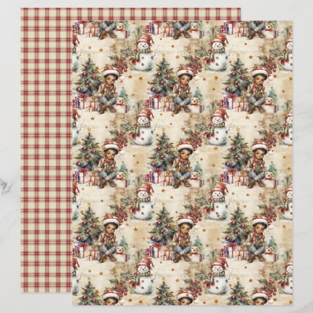 Papel de Scrapbook de Natal Antigo (Frente/Verso)