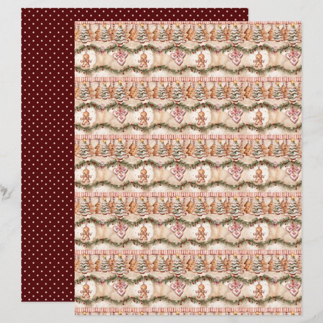 Papel de Scrapbook de Natal Antigo (Frente/Verso)