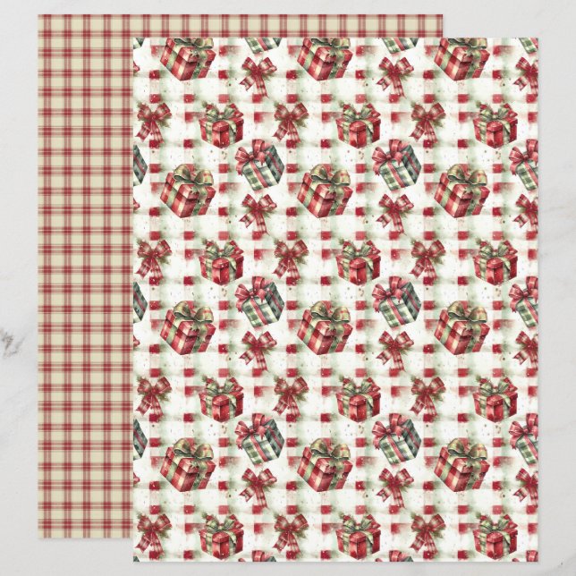 Papel de Scrapbook de Natal Antigo (Frente/Verso)