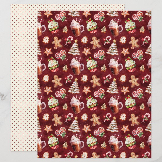 Papel de Scrapbook de Natal Antigo (Frente/Verso)