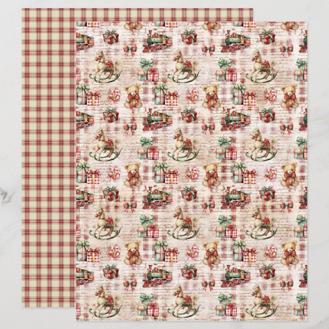 Papel de Scrapbook de Natal Antigo (Frente/Verso)