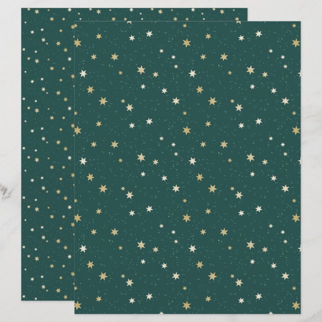 Papel de Scrapbook de Natal Estrelas Douradas Céu  (Frente/Verso)