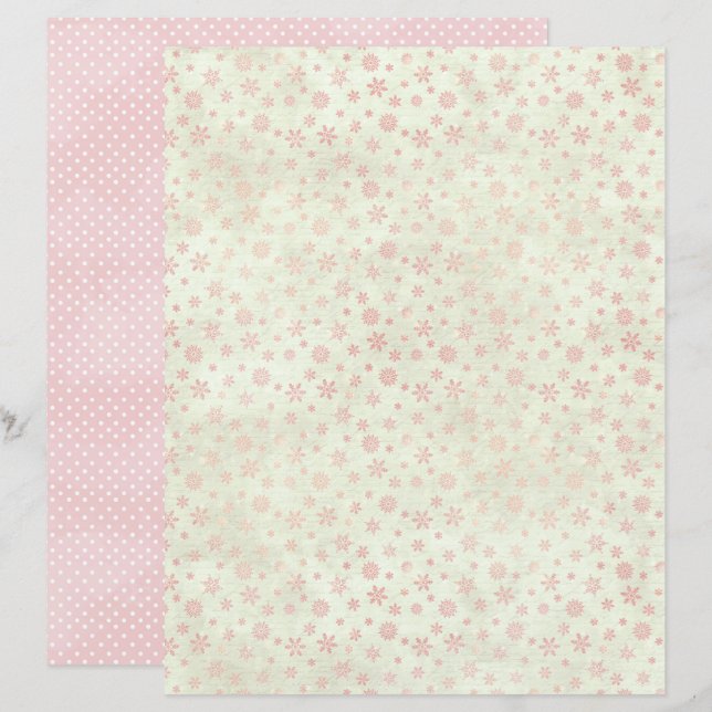 Papel de Scrapbook de Natal Rosa Pastel Fofo (Frente/Verso)