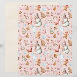 Papel de Scrapbook de Natal Rosa Pastel Fofo