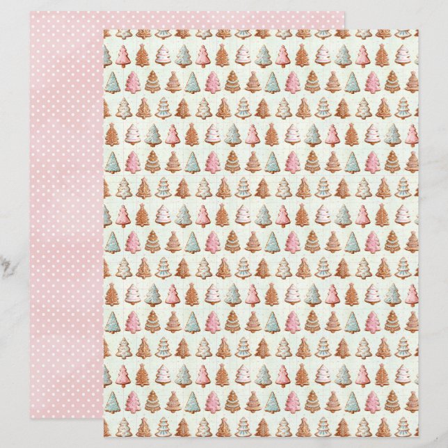 Papel de Scrapbook de Natal Rosa Pastel Fofo (Frente/Verso)