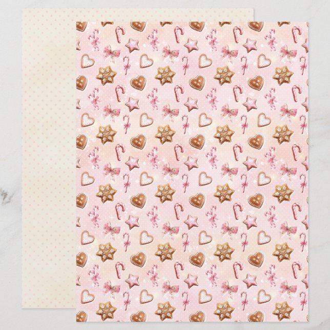 Papel de Scrapbook de Natal Rosa Pastel Fofo (Frente/Verso)