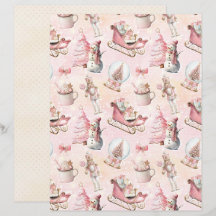 Papel de Scrapbook de Natal Rosa Pastel Fofo