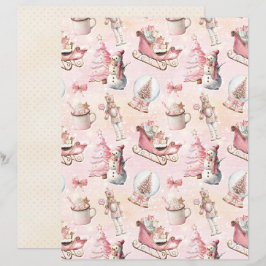 Papel de Scrapbook de Natal Rosa Pastel Fofo