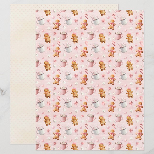 Papel de Scrapbook de Natal Rosa Pastel Fofo (Frente/Verso)
