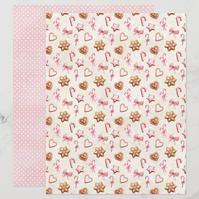 Papel de Scrapbook de Natal Rosa Pastel Fofo (Frente/Verso)