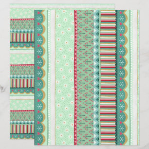 Papel de Scrapbook de Natal Verde com Listras Aleg