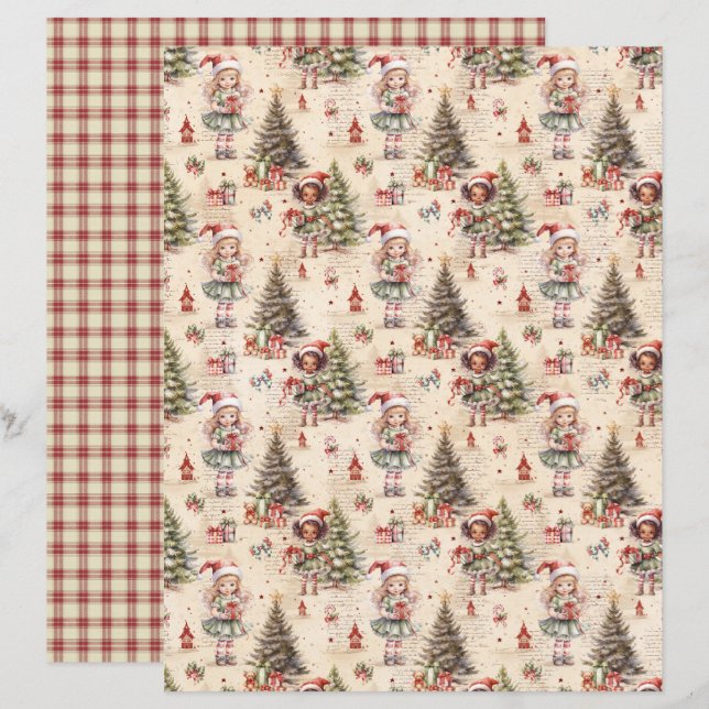 Papel de Scrapbook de Natal Vintage (Frente/Verso)