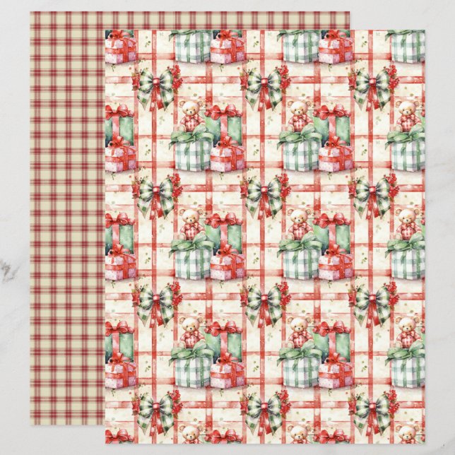 Papel de Scrapbook de Natal Vintage (Frente/Verso)