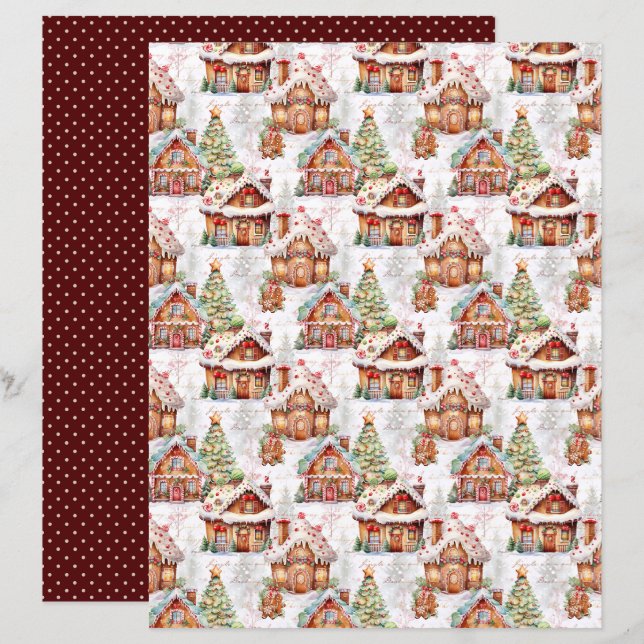 Papel de Scrapbook de Natal Vintage (Frente/Verso)