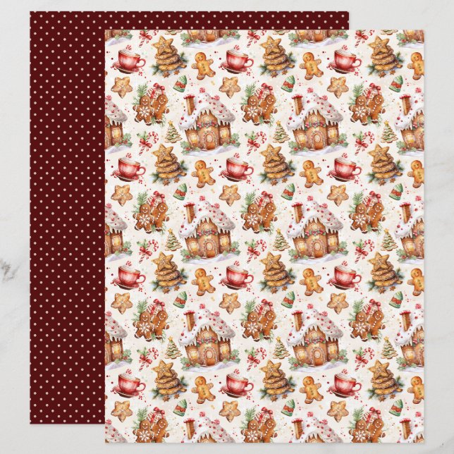 Papel de Scrapbook de Natal Vintage (Frente/Verso)