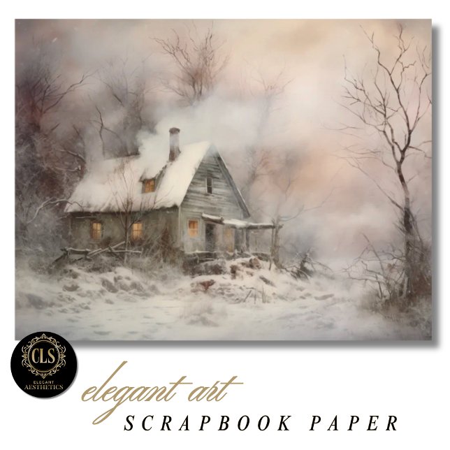 Papel de Scrapbook de Paisagem de Casa de Campo em (Scrapbook Paper – Vintage Cottage in Watercolor)