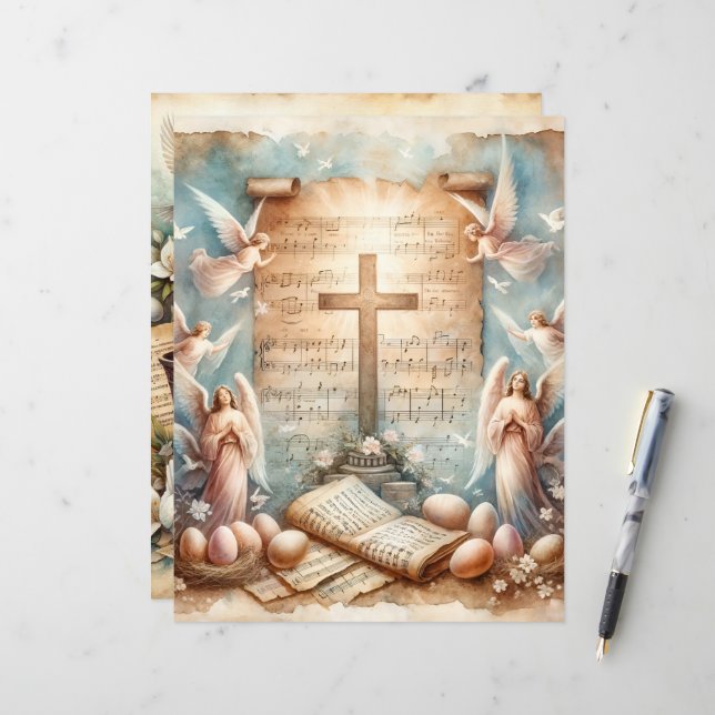 Papel de Scrapbook de Páscoa Cristã Vintage (Frente/Verso In Situ)