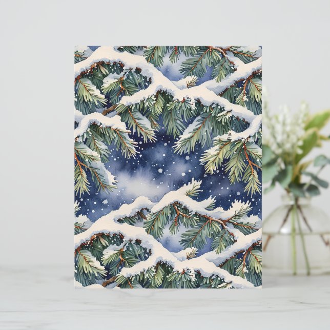 Papel de Scrapbook de Pinheiros Cobertos de Neve e (Em pé/Frente)