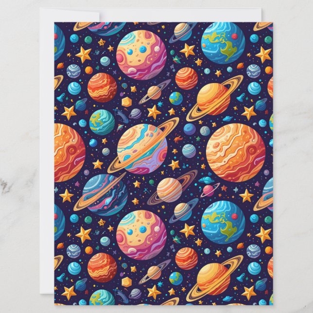 Papel de Scrapbook de Planetas de Desenho Animado  (Frente)
